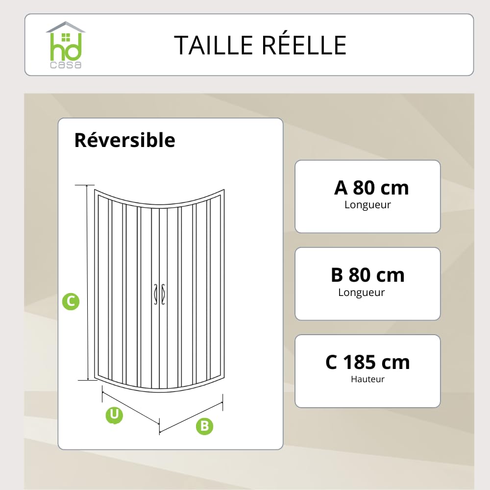 HD CASA Box Doccia Semicircolare a Soffietto Modello Roxana, Apertura Centrale Reversibile, Cabina Doccia Salvaspazio in PVC Made in Italy 80x80 cm