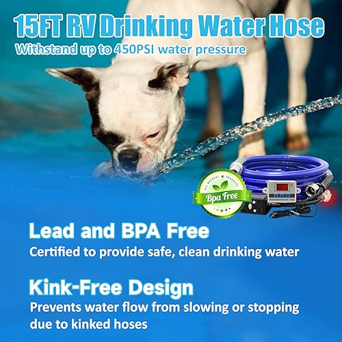 Image of Cupohus Heated Water Hose for RV 15FT Drinking 5.0 Upgrade with Digital Display Thermostat to Keep Fresh Water Running in Winter Freezing Temperatures Down to -45℉, Electric Camper Garden Hose Heater