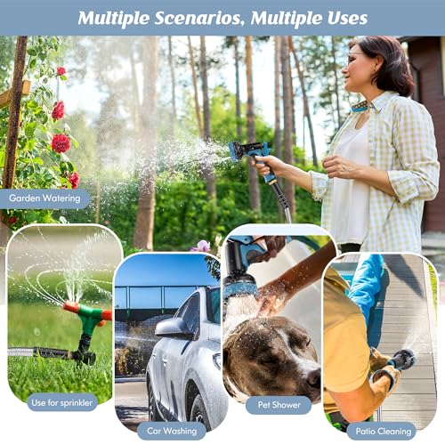 Advinski - Manguera de jardín de 100 pies, manguera de agua con boquilla de 10 funciones, manguera de jardín de metal con conectores a prueba de fugas, sin torceduras, ligera, a prueba de