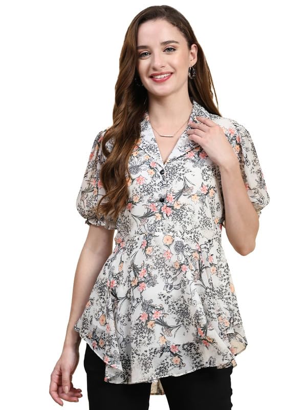 Toochki Women's Grey Georgette Floral Peplum Western Top | Winter Top | Western Top | Top for Women | Latest Women Top | Trendy Women Top-image-44