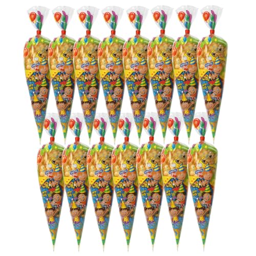 Pack 15 Cones de Doces de Aniversário sem Glúten | Conchas de Doces Recheados | Sacos de Gominolas Prontos para Festas Infantis, Pinhatas e Eventos.