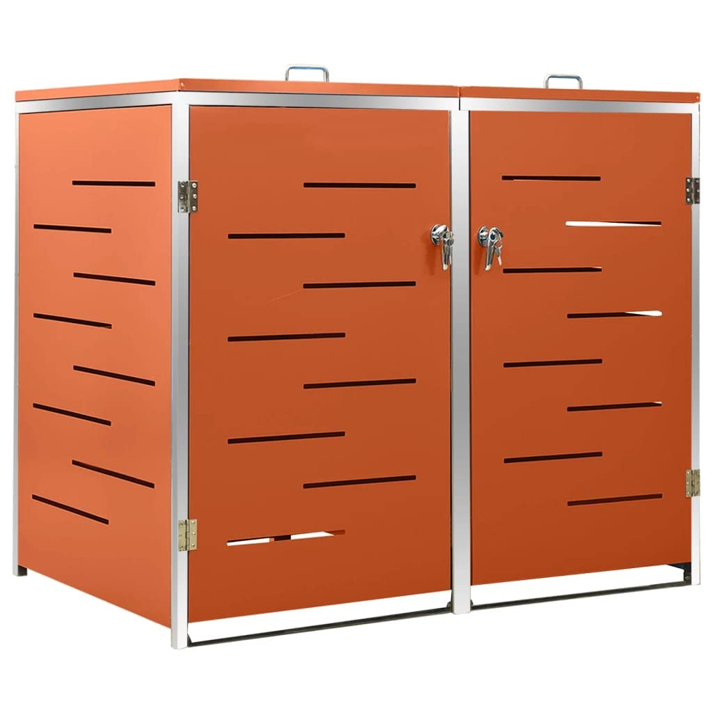 Cache Poubelle Extérieur Double, Abri Rangement de Poubelle 138x77,5x112,5 cm INOX