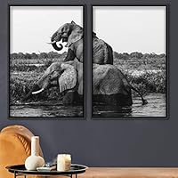 2 Piece Framed Canvas Wall Art Elephants in Water Canvas Prints Home Artwork Decoration for Living Room,Bedroom - 16