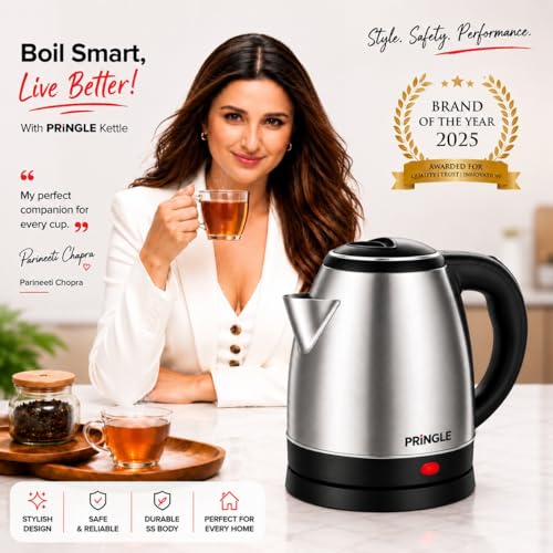 Image of Pringle Neo Dlx 1.8L Stainless Steel Electric Kettle 1350W | 2X Life With Single Fada Controller | Super Fast Boiling | Auto Cut-Off | Detachable 360 Swivel Base | 1 Yr Onsite Warranty | Silver