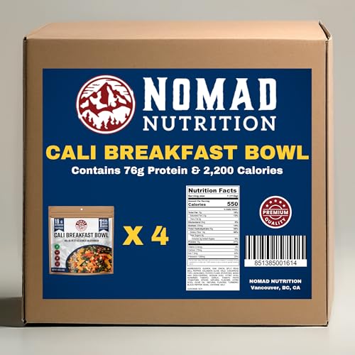 Image of Nomad Nutrition CALI Breakfast Bowl | Instant Freeze Dried Backpacking & Camping Food | Plant-Based, Non-GMO Hiking Meals with High-Energy, Vegan, Gluten-Free | 112g - 4 Pack