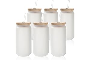 PYD Life Sublimation Glass Cans Blanks Frosted 18 OZ with Bamboo Lid...