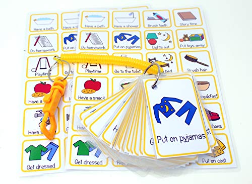 Morning & Bedtime Visual Daily Routine Flash Cards Bungee Set - Visual Aid for special needs autism speech delay