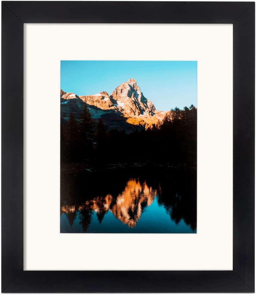 ArtToFrames 4x16 inch Satin Black Picture Frame with 2 Inch Single White Mat, SingleMat-FRBW26079-4x16-1402