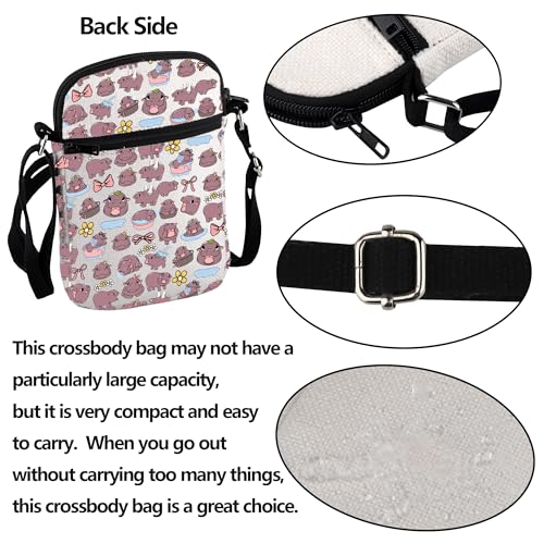 VAMSII Moo Deng Crossbody Bag Hippo Lover Club Hippopotamus Gift Hippo Viral Memes Hippo Lover Travel Shoulder Bag3