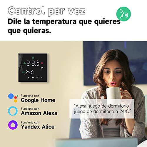 Miniatura 5 de Beok Tuya Termostato Wifi Para Calefacción De Calderas Inteligente, Programación De Ambiente, Pantalla Táctil Lcd Controlador De Temperatura De Pared Compatible Con Alexa Google Negro