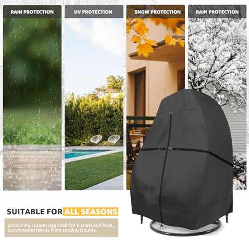 skyfiree Egg Chair Cover Double 420D Oxford Patio Hanging Egg Chair Cover Waterproof Cover for Outdoor Porch Wicker Egg Chair 91x80 Inches (Black)
