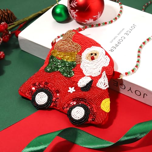 NVENF Christmas Purse Crossbody Bag for Women Beaded Christmas Tree Reindeer Boot Shoulder Bag Holiday Accessories Gifts2