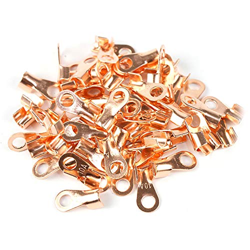 Open Barrel, Ring Lug Terminals Assortment Kit, Pure Copper Wire Crimp Terminal 10A 20A 30A 40A 50A 60A 80A 100A Current Capacity (Pack of 40)
