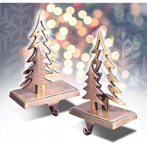 Gold Tree Design Stocking Holders Set of 2 Cover
