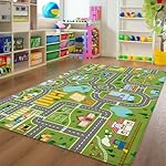 Kids Roommat Rug City Life Great for Playroom Classroom Bedroom - Non-Slip City Pretend Room Mat (Large- 5 x 7 FT)