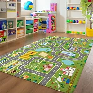 Kids Roommat Rug City Life Great for Playroom Classroom Bedroom – Non-Slip City Pretend Room Mat (Large- 5 x 7 FT)