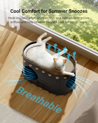 DownyPaws Cat House for Indoor Cats, Cat Bed Cave for Multiple & Large Cats Up to 22 Lbs, Scratch Resistant Peekaboo Cat Caves, Foldable Tunnel Enclosed Bed, PeekaPurr, Sesame Gray — view 3