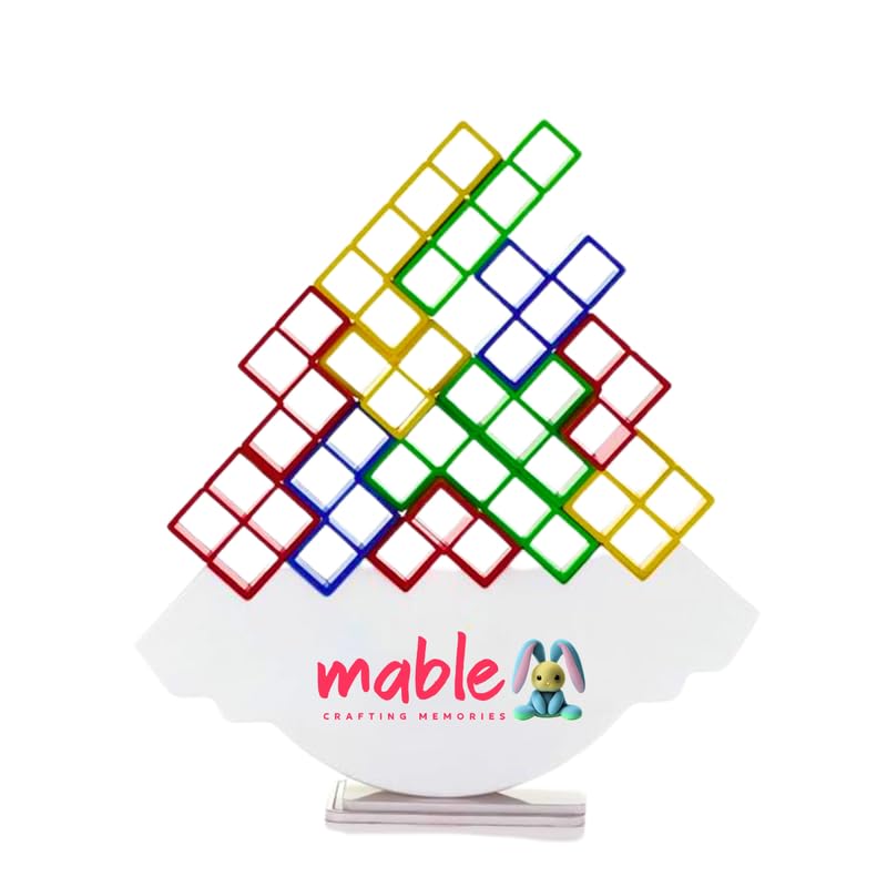 MABLE Tetra Tower Game 34 Blocks & 22 Cards, Swing Stack High Child Balance Building Block, Interactive STEM Toy for Family, Travel, Parties for Adults & Kids