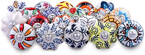 Image of Shriyam Ceramic Vintage Colourful Pottery Drawer Handle Door Knobs & Pulls for Cabinets Home Interior Decor Hardware (D-1.7 inch X H-2.5 inch, Multi Color) (6) Pack of 6