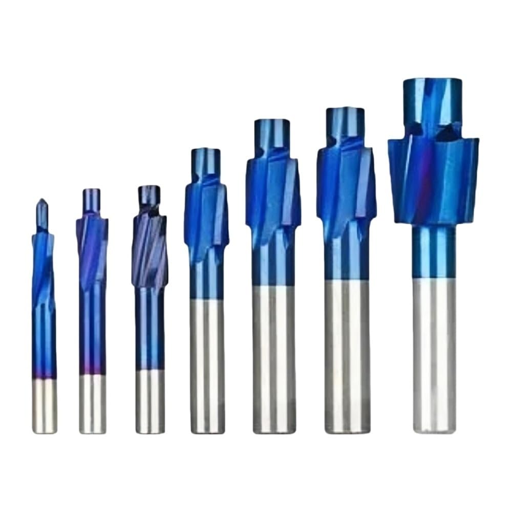 Fresa per svasatura HSS 1 set di frese HSS con rivestimento blu, fresa pilota for scanalatura for lavorazione del legno a 4 taglienti M3 M4 M5 M6 M8 M10 M12