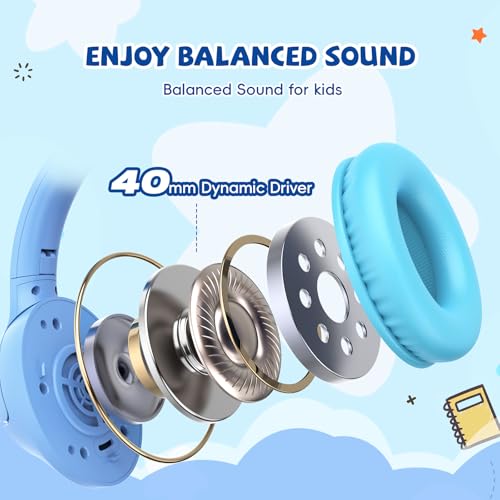 Image of USB C Headphones Wired for Kids, 85 /94dB Volume Limit With Mic, Light Blue | Kid Headphones for School, Wired Over Ear USBC Plug in Corded Headphones for Boys Girl Toddler, iPad, Tablet, Airplane Travel