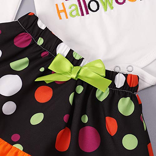 Halloween Pumpkin Clothes Baby Girl Dress Funny Toddler Long Sleeve Skirt Outfits Set (White, 6-9 Months)