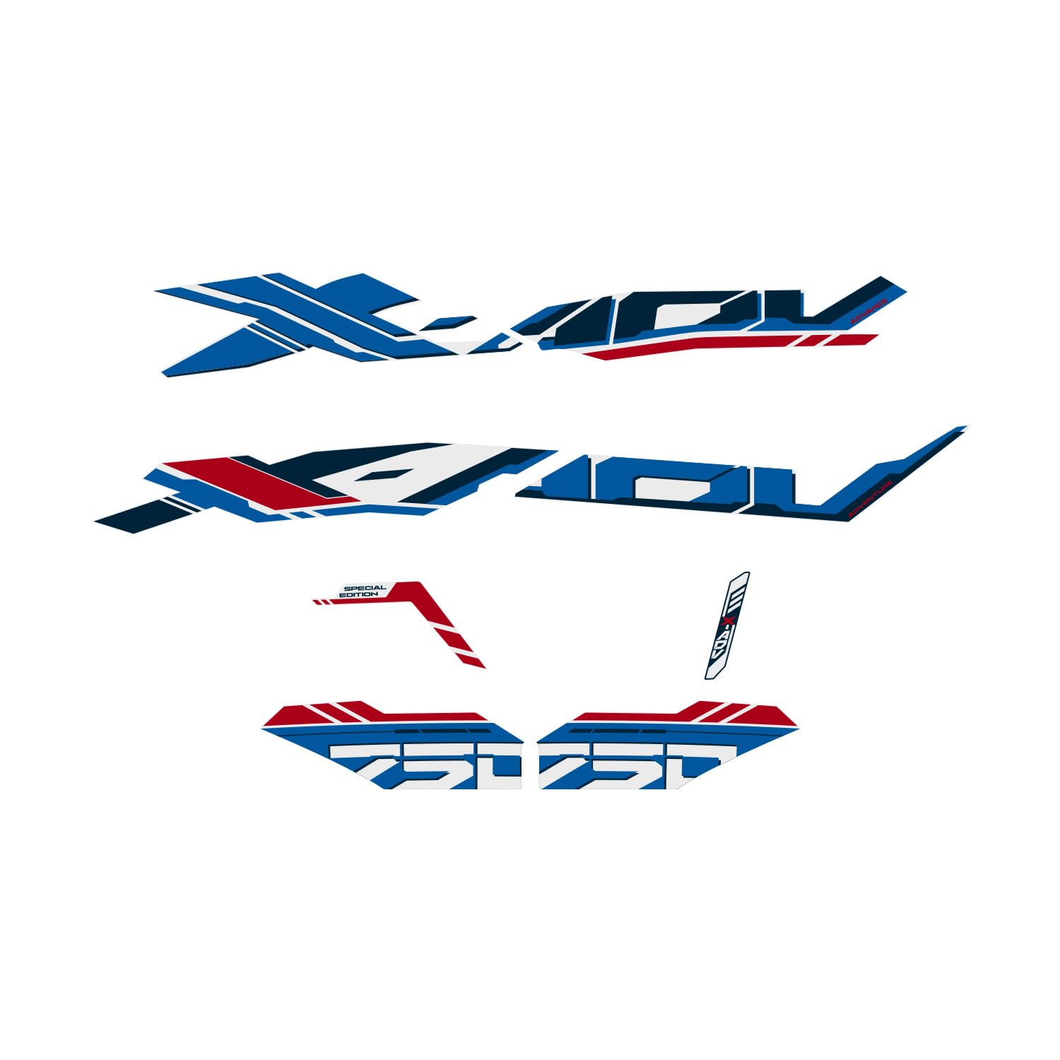 Az Graphishop Carena naklejka, kompatybilna z Honda X-ADV 750 2025 Tricolor Style Kit diagramu silnika, Wykonano we Włoszech FS-XADV-HRC (Połyskująca Białość)