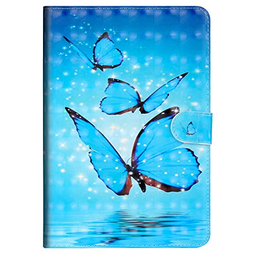 kompatibel mit iPad 9.7 Zoll 2018/2017 Hülle,3D Blau Schmetterlinge Muster Leder Flip Stand Tablette Case Brieftasche mit Auto Sleep/Wake
