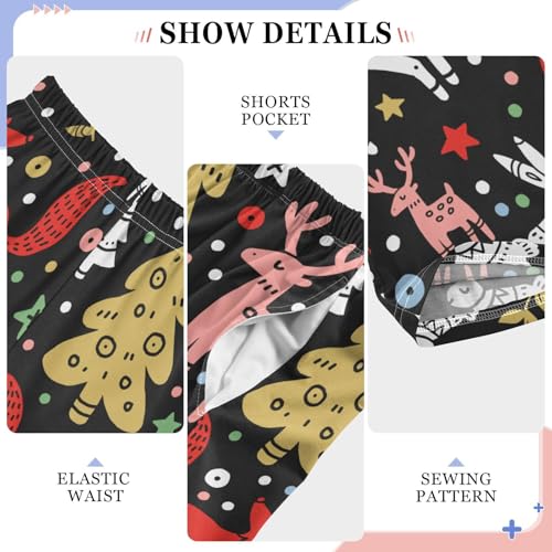 Xmas Moose Fox Boys Long Pants Soft Trousers Elastic Waist Kids Lounge Bottoms with Pockets S-XL4