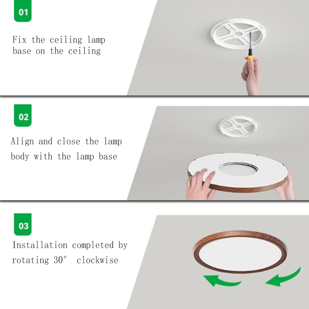 Holz LED Deckenleuchte Dimmbar mit Fernbedienung Deckenlampen Moderne Runde Deckenbeleuchtung Innen Flach Leuchte Acryl Deckenleuchten für Wohnzimmer Schlafzimmer Büro Küche Diele Flur,30CM