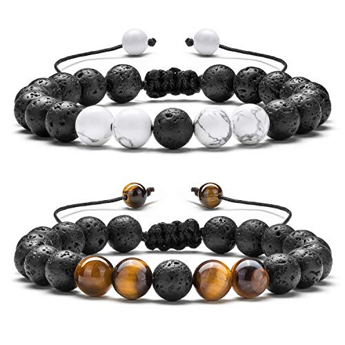 Hamoery Men Women 8mm Lava Rock Aromatherapy Anxiety Essential Oil Diffuser Bracelet Braided
