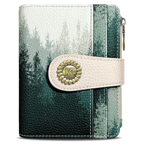 Image of Kelvoris Forest Tree Small Rfid Women Wallet Bifold Zipper Coin Pocket | PU Leather Compact Cash Credit Card Holder Travel Purse for Female Ladies Teen Girls 1 ID Window 10 Card Slots