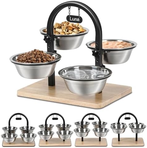 Elevated Cat Bowl With Adjustable Height Stand - 20° Tilt, Ceramic Bowls, Non-Slip Base For Cats & Small Dogs