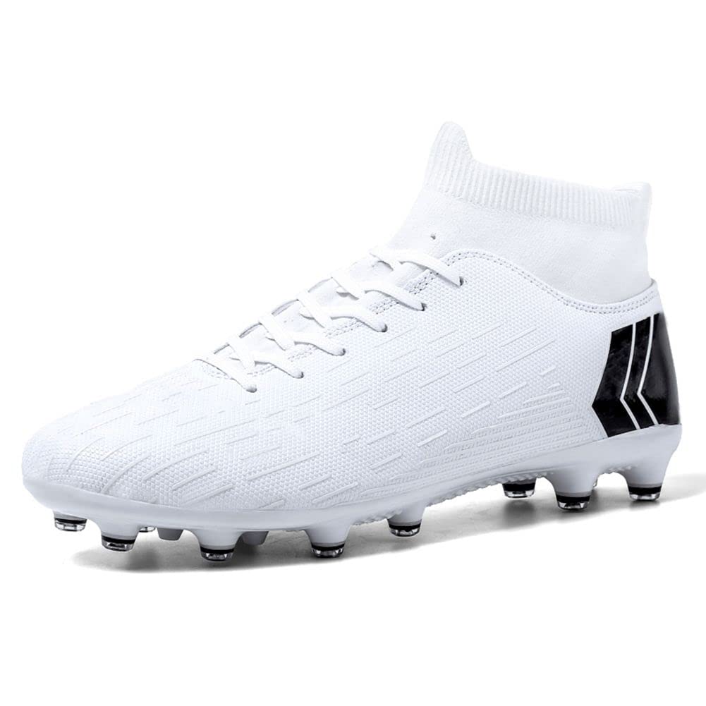 VV87 Women's Men's AG Cleats Training Long Studs High Top Football Soccer Shoes White 9.5/8 US