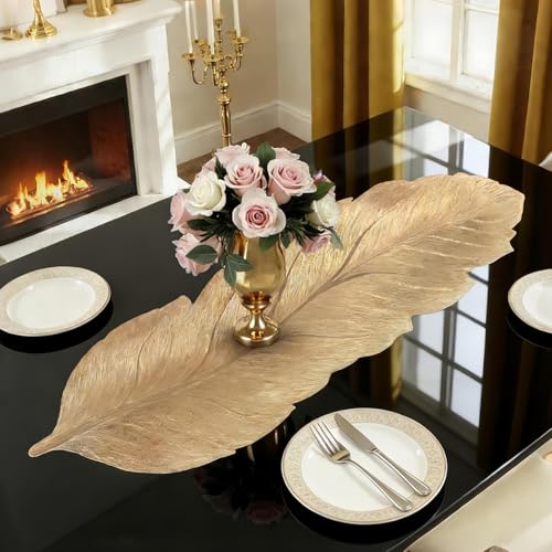 Image of Dakshya Industries Dining Table Mats Set of 7 | 6 Round PVC Placemats with Decorative Leaf Runner