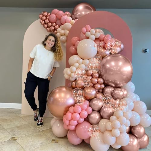 Image of Retro Pink White Balloons, 12 Inchs Blush Pink Sand White Metallic Rose Gold Balloons for Girls Princess Birthday Party Wedding Anniversary Engagement Bridal Baby Shower Decorations