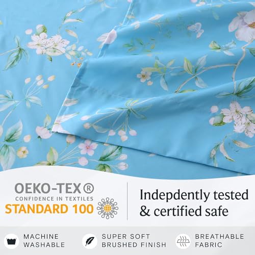 Image of MUXHOMO King Size 4 Piece Sheet Set, Soft & Breathable Sheet for Bedroom with Deep Pocket Up to 16 inch, Wrinkle-Free & Cooling Bed Sheets with Flat Sheet, Fitted Sheet & Pillowcases - Magnolia Blossom