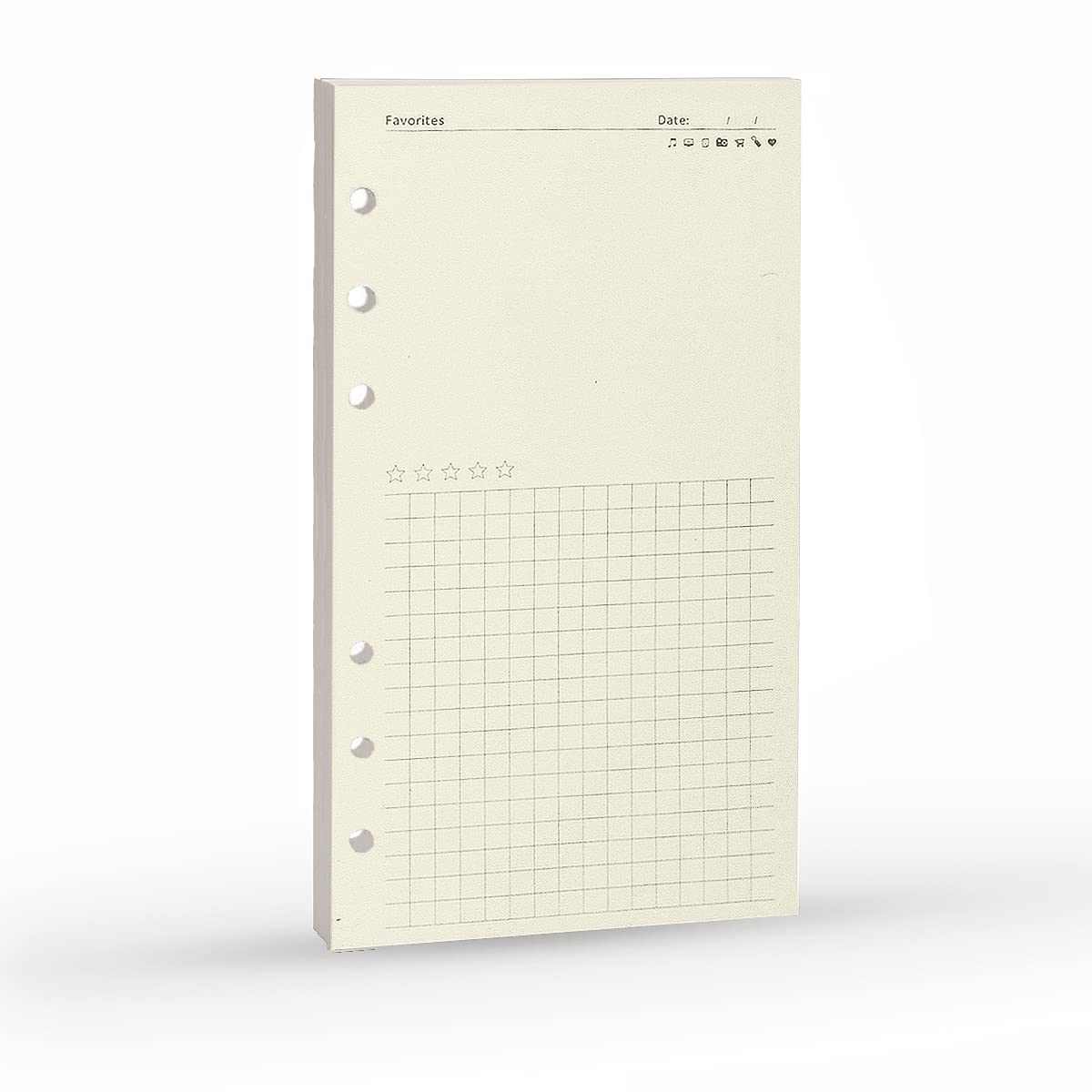 A6 binder refill, 6 ring binder inserts, for personal journal, blank and grid, 45 sheets/90 pages, 100 gsm quality, Harphia (A6 3.74 x 6.77 inches, note record)