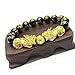 Feng Shui Amulet Bracelet Prosperity 12mm Mantra Bead Bracelet with Double Gold Plated Pi Xiu/Pi Yao Attract Lucky and Wealthy Bangle
