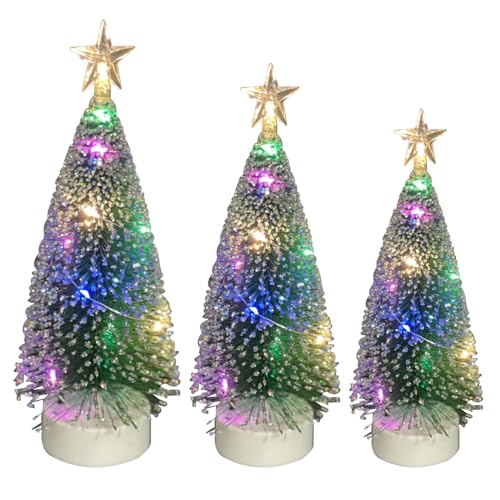 Árvore de Natal artificial 3 peças de árvore de Natal de mesa com luzes decoração de festa de Natal ornamentos de mesa em miniatura escritório em casa decoração mini secretária de Natal (C)