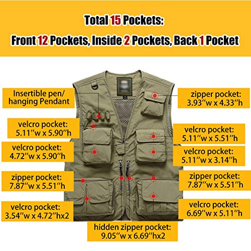 Flygo Men's Casual Multi-Pocket Outdoor Utility Fishing Photo Safari Work Travel Vest2