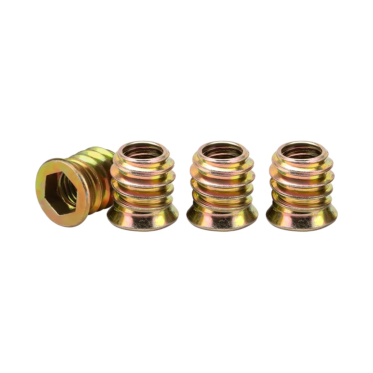 Drenky 40Pcs M4x10mm Zinc Plated Threaded Insert Nuts for Wood Furniture, Flanged Hex Socket Nut