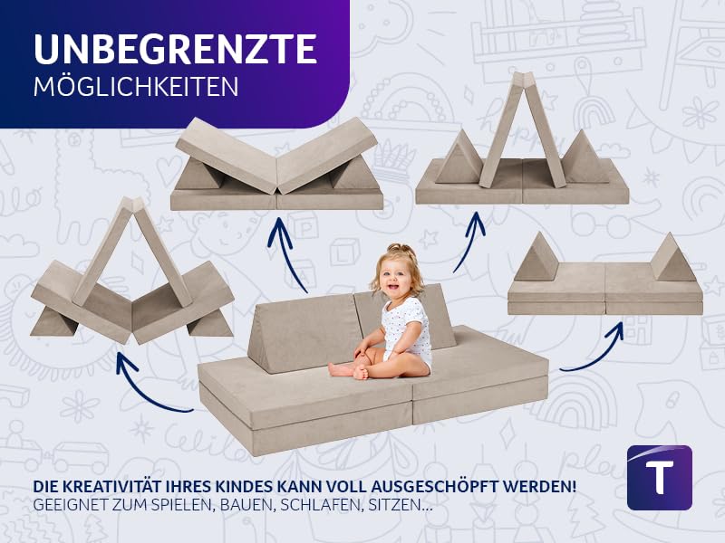 Traumnacht Abenteuer Sofa mit kuscheligem Bezug aus Pretty Gewebe, waschbar, 81,5 x 81,5 x 12 cm, beige, produziert nach deutschem Qualitätsstandard