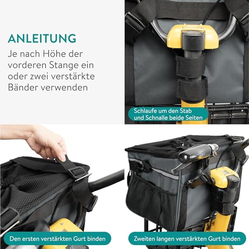 Navaris Hundekorb Fahrrad vorne - Hundefahrradkorb vorn - Fahrradkorb Hund - Für Hunde bis zu 10 kg - Praktische Zusatztaschen - Fahrradkorb Lenker mit Trageriemen - Grau