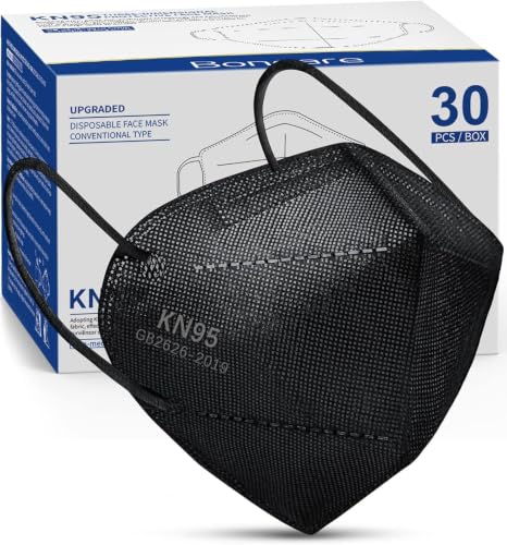 Boncare KN95 Face Mask 30 PCs, 5-Layer Black Face Mask for Men & Women Filter Efficiency≥ 95%, Breathable and Comfortable, Black - image 1