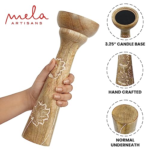 Mela Artisans AZCA2028 Lotus Vine Candle Holders For Pillar Candles (Whitewash, Set Of 3) - Mango Wood Candle Holder Set thumb #2