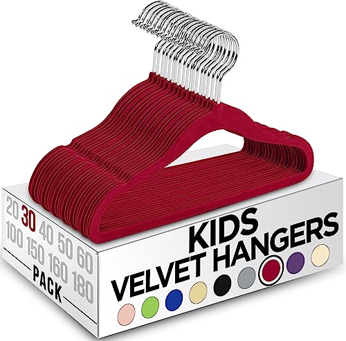 Utopia Home Kids Kleiderbügel Velvet - 11 Inch Durable Baby Kleiderbügel für Closet - Perfect Toddler Nursery Kleiderbügel rutschfest für den täglichen Gebrauch - Burgund, 30er-Pack