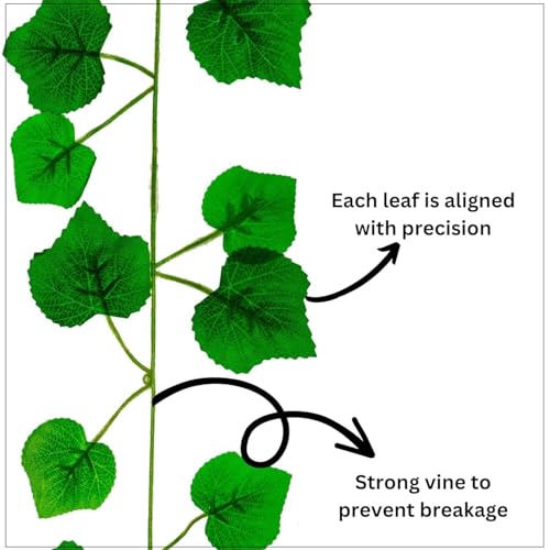 Image of Go Hooked Artificial Hanging Creeper for Home Decor (Pack of 3, 7 Ft) | Green Linden Leaf Garland with 4x3.5 cm, 72 Leaves Each | Plastic Decorative Creeper for Balcony, Walls, Garden Decoration