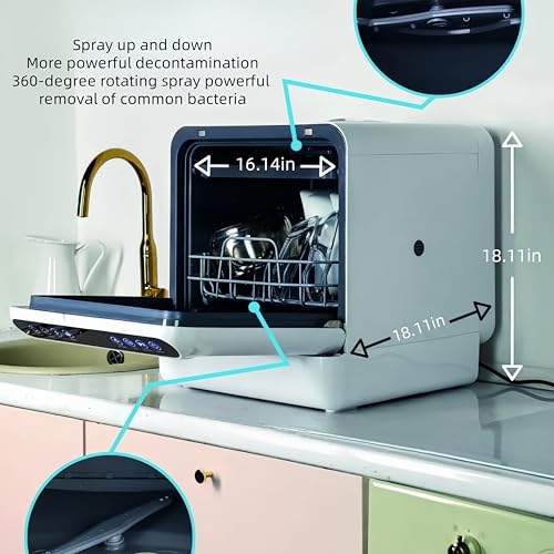 Dishwasher Tabletop dishwasher Portable Small fully automatic dishwasher with four wash modes plus drying and sterilizing modes Can be connected to the tap and filled manually