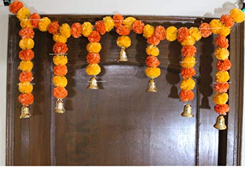 Sphinx Artificial Marigold Fluffy Flower Garlands Door Toran Set/Door Hangings for Decoration (Approx. 100 X 41 cms)- (Light & Dark Orange)